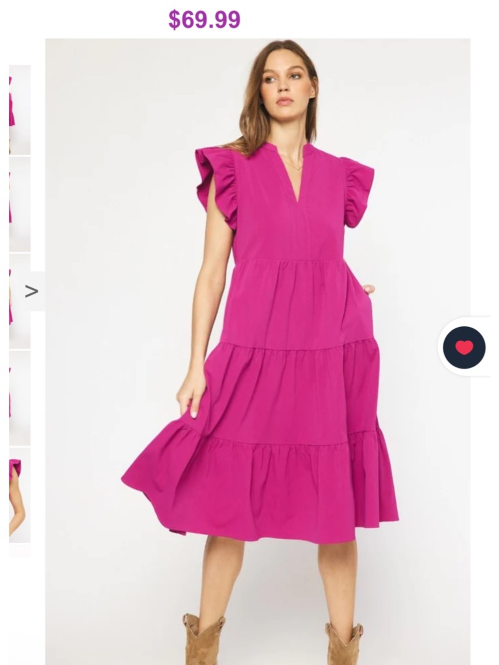 entro Magenta Tiered Midi Dress with Ruffle Sleeves